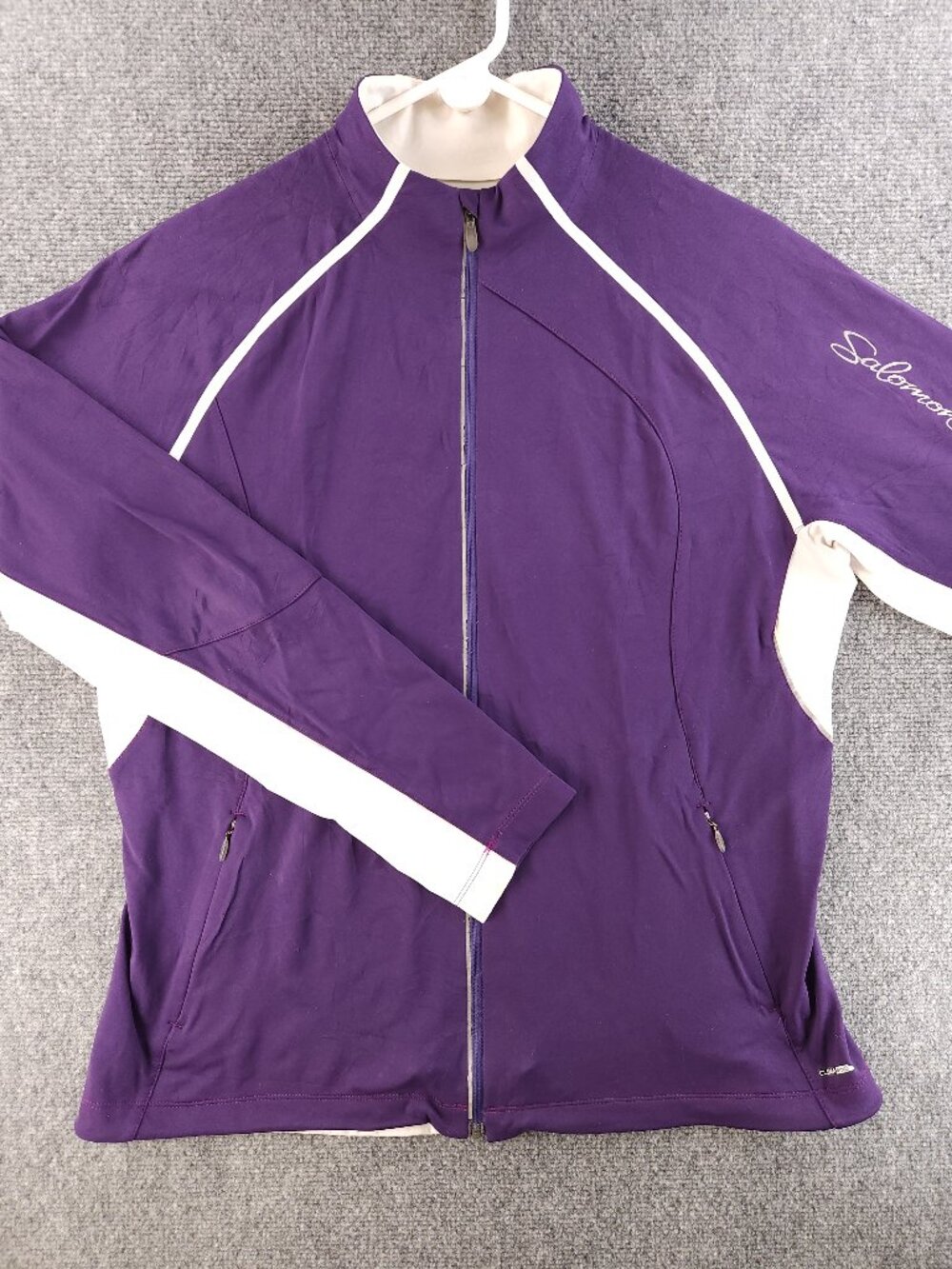 Salomon CLIMA WIND Full Zip Mens Windbreaker Jacket Snap Logo XL Purple White